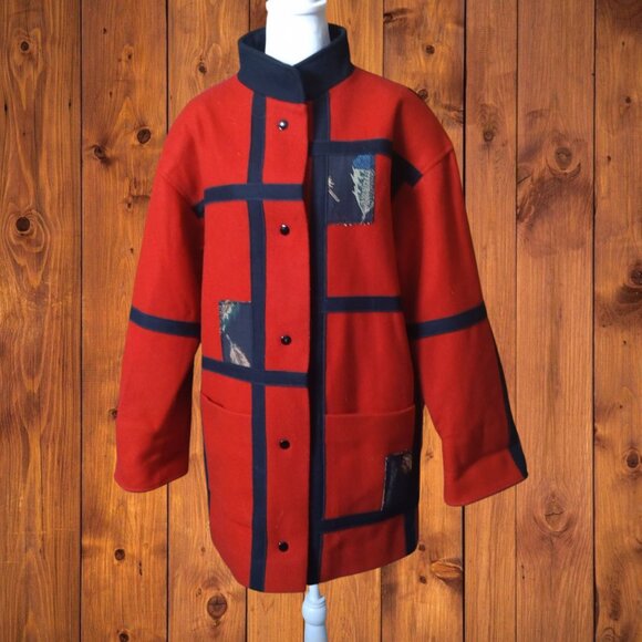 Kay Boys Women's Size 10 Red Wool Blend Snap Front Jacket Coat Tapestry VTG - Picture 1 of 7